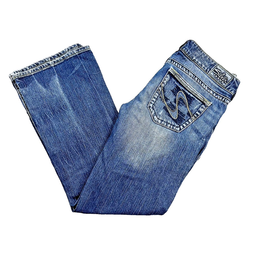 Womens Vintage Silver Tuesday Bootcut Jeans 29x31 90s Y2k Flare Embroidered